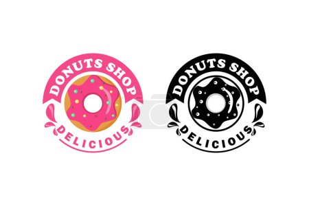 Téléchargez les photos : Donuts boutique logo collection fond blanc - en image libre de droit