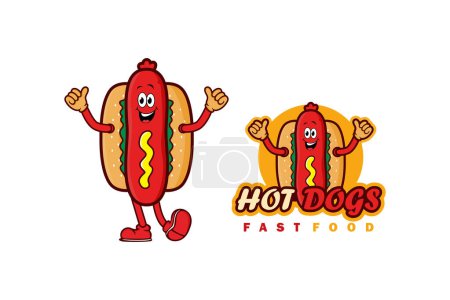 Téléchargez les photos : Modèle de conception de logo de mascotte de hot dog - en image libre de droit