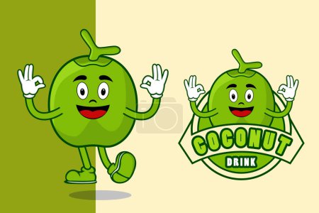 Téléchargez les photos : Modèle de dessin animé jeune mascotte logo noix de coco - en image libre de droit