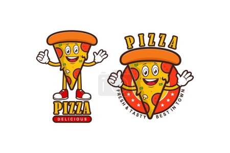 Téléchargez les photos : Modèle de conception de logo de mascotte de catoon de pizza - en image libre de droit