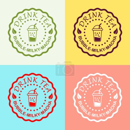Téléchargez les photos : Modèle de macha de thé de bulle de conception de logo Boba - en image libre de droit