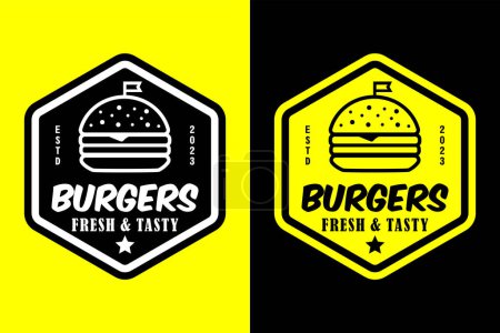 Téléchargez les photos : Burger logo vecteur design frais et savoureux - en image libre de droit