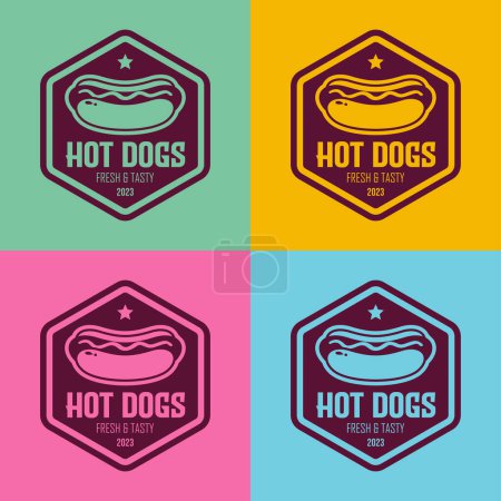 Téléchargez les photos : Hot dog badge design frais et savoureux logo - en image libre de droit