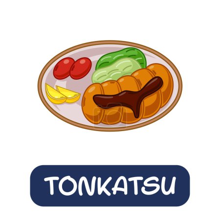 Téléchargez les illustrations : Dessin animé tonkatsu, vecteur alimentaire japonais isolé sur fond blanc - en licence libre de droit