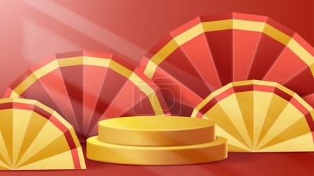 Illustration for Chinese New Year display podium decoration background with chinese ornament. Vector 3D Illustration - Royalty Free Image