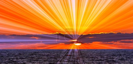 An Ocean Sunset With Sun Rays Emanating From Behind The Clouds Inspirational Banner