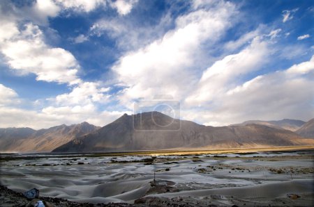 Foto de Dunas de arena en el valle de Nubra en el Himalaya. Hunder, Nubra Valley, Ladakh - Imagen libre de derechos
