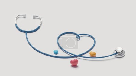Téléchargez les photos : Stéthoscope médical rendu 3d, forme de coeur de stéthoscope. - en image libre de droit
