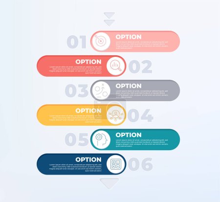 Ilustración de Plantilla infográfica de 6 pasos de proceso. Línea de negocio de diagrama de 6 pasos. - Imagen libre de derechos
