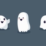 Set of ghosts with smiling faces for Halloween. Vector flat style illustration for design poster, banner, print.
