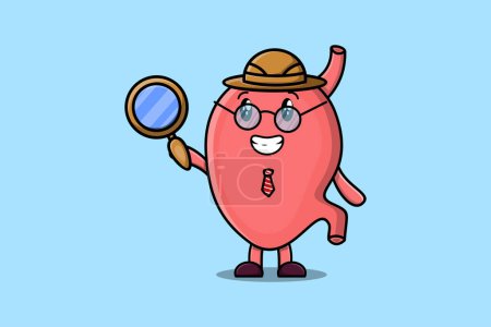 Illustration for Cute cartoon character Stomach detective is searching with magnifying glass - Royalty Free Image