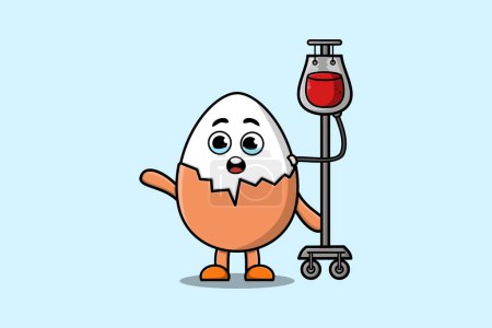 Illustration for Cute cartoon illustration of Boiled egg having blood transfusion with cute modern style deign - Royalty Free Image