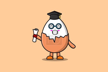 Illustration for Cute cartoon Boiled egg student character on graduation day with toga in concept flat cartoon style - Royalty Free Image