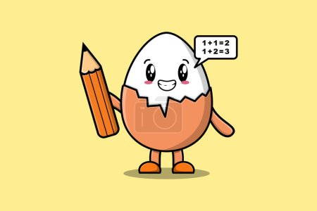 Illustration for Boiled egg cute cartoon clever student with pencil style design in flat modern style design - Royalty Free Image