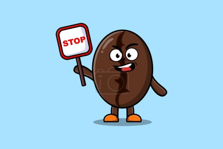 Cute Cartoon mascot illustration Coffee beans with stop sign board vector drawing