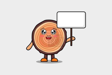 Cute cartoon Wood trunk character holding blank board in vector flat cartoon style illustration