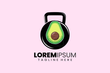 Illustration for Fitness gym concept vector logo label icon emblem with avocado kettlebell shape workout bodybuilding - Royalty Free Image
