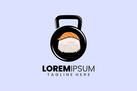 Illustration for Fitness gym concept vector logo label icon emblem with sushi kettlebell shape workout bodybuilding - Royalty Free Image