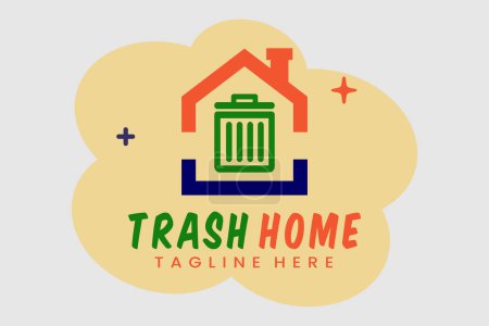 abstract logo house trash rubbish bin logo template, home with rubbish bin logo template