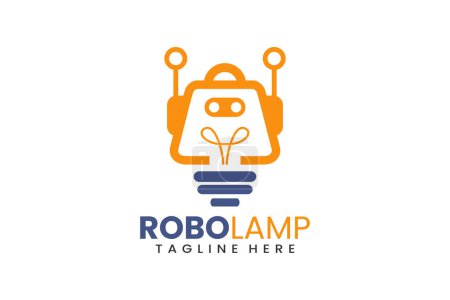 Modèle de logo unique plat moderne de robot de lampe et conception minimaliste de modèle de logo de robot d'idée d'ampoule