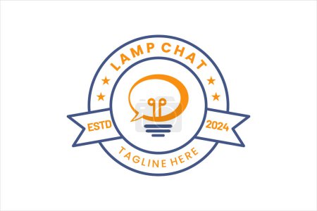 Plantilla de logotipo de chat de bombilla única plana moderna y plantilla de logotipo de comunicación de chat de lámpara minimalista