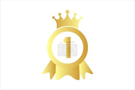 Flat number first one winner achievement champion award label logo template design illustration