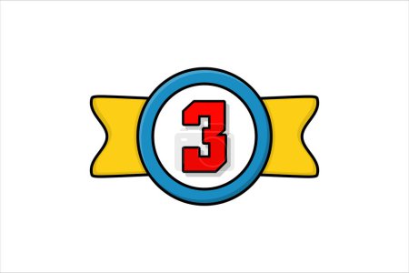 Flat number three third winner achievement champion award label logo template design illustration