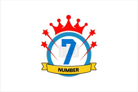 Flat number seven rank winner achievement champion award label logo template design illustration
