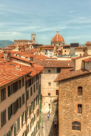 Photo for Italian Terracotta Rooftops of Sunny Florence with Duomo, Italy - Royalty Free Image