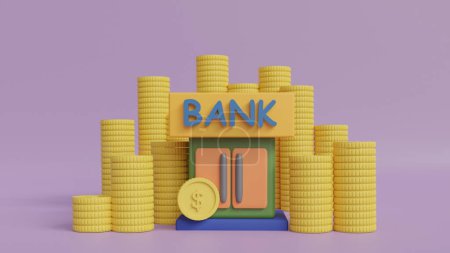 Foto de Concepto de banco y moneda que muestra finanzas, inversión, negocios.Espacio de copia. Renderizado 3D. - Imagen libre de derechos
