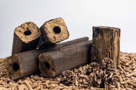 Téléchargez les photos : Production de granulés de bois. Un type de combustible ligneux. - en image libre de droit
