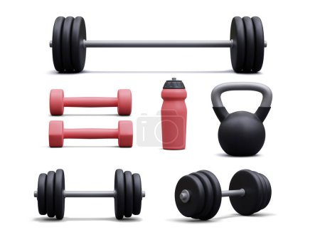 Illustration for Set of 3d realistic bodybuilding equipment isolated on white background. Vector illustration. - Royalty Free Image