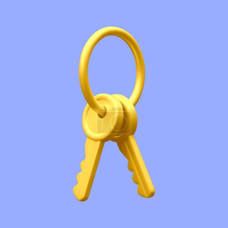 Illustration for 3d realistic golden bunch of keys isolated in light background. Vector illustration. - Royalty Free Image