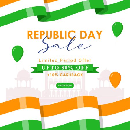 Téléchargez les illustrations : Illustration vectorielle de la bannière India Republic Day Sale modèle de message de médias sociaux - en licence libre de droit