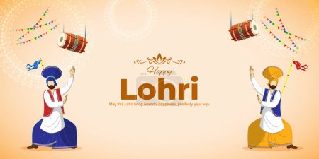 Téléchargez les illustrations : Illustration vectorielle de Happy Lohri festival souhaite fond - en licence libre de droit