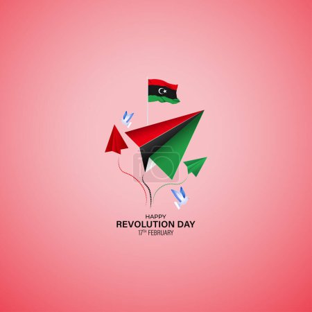 Illustration for Vector illustration of happy revolution day Libya banner - Royalty Free Image