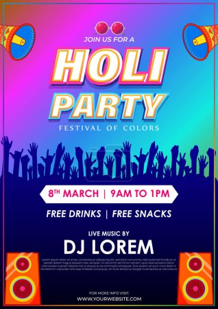 Téléchargez les illustrations : Vector illustration of Happy Holi Party Invitation Template background - en licence libre de droit
