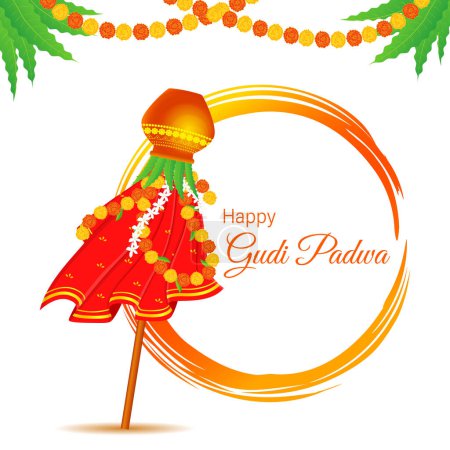 Téléchargez les illustrations : Vector illustration of Happy Gudi Padwa wishes greeting - en licence libre de droit