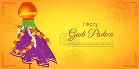 Ilustración de Vector illustration of Happy Gudi Padwa wishes greeting - Imagen libre de derechos
