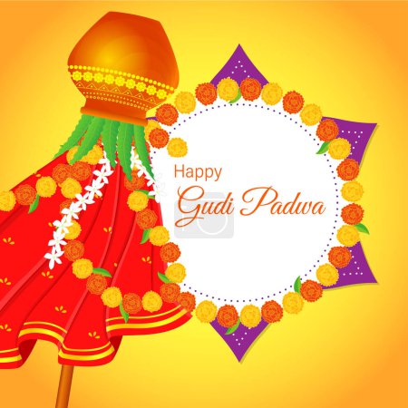 Téléchargez les illustrations : Illustration vectorielle des vœux heureux de Gudi Padwa - en licence libre de droit