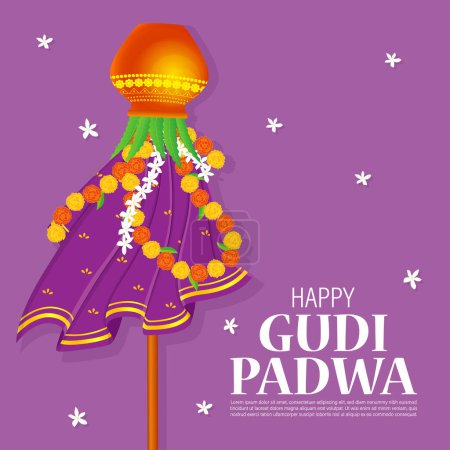 Téléchargez les illustrations : Illustration vectorielle des vœux heureux de Gudi Padwa - en licence libre de droit