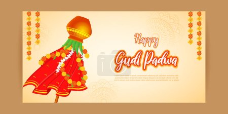 Illustrazione per Vector illustration of Happy Gudi Padwa wishes greeting - Immagini Royalty Free