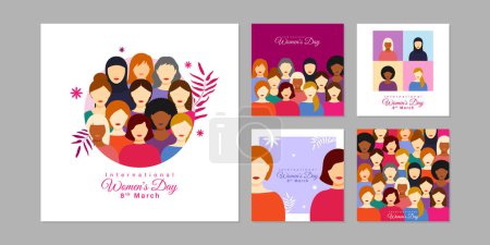 Ilustración de Vector illustration of Happy International Women's Day social media story feed set mockup template - Imagen libre de derechos
