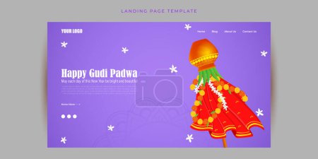 Ilustración de Vector illustration of Happy Gudi Padwa Website landing page banner mockup Template - Imagen libre de derechos