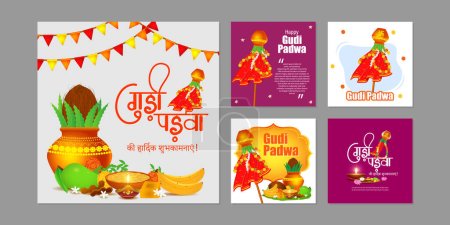 Téléchargez les illustrations : Illustration vectorielle de Happy Gudi Padwa social media story feed set modèle de maquette - en licence libre de droit