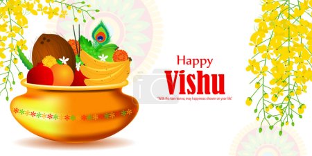 Téléchargez les illustrations : Illustration vectorielle de la bannière de vœux Happy Vishu - en licence libre de droit