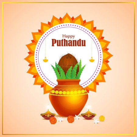 Téléchargez les illustrations : Vector illustration of Happy Puthandu wishes greeting banner - en licence libre de droit