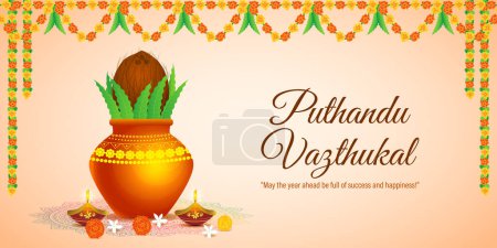 Illustration for Vector illustration of Happy Puthandu wishes greeting banner - Royalty Free Image