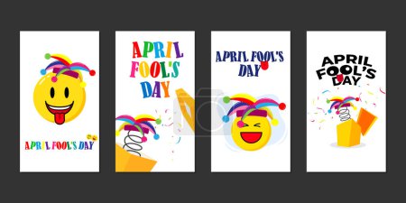 Illustration for Vector illustration of Happy April Fools' Day social media story feed set mockup template - Royalty Free Image
