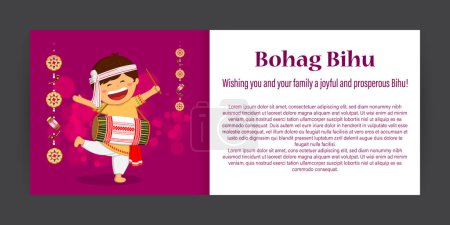 Téléchargez les illustrations : Vector illustration of Happy Bohag Bihu Assamese New Year Harvest festival wishes greeting - en licence libre de droit